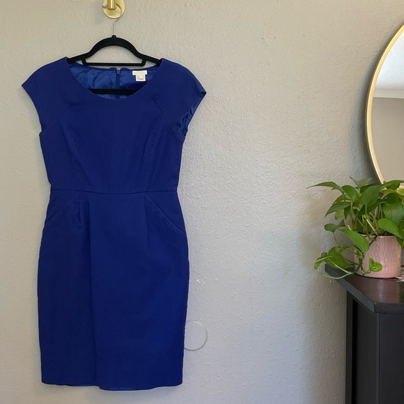 Banana Republic Cap Sleeve Sheath Dress in Cobalt Blue Cotton - Picture 1 of 8